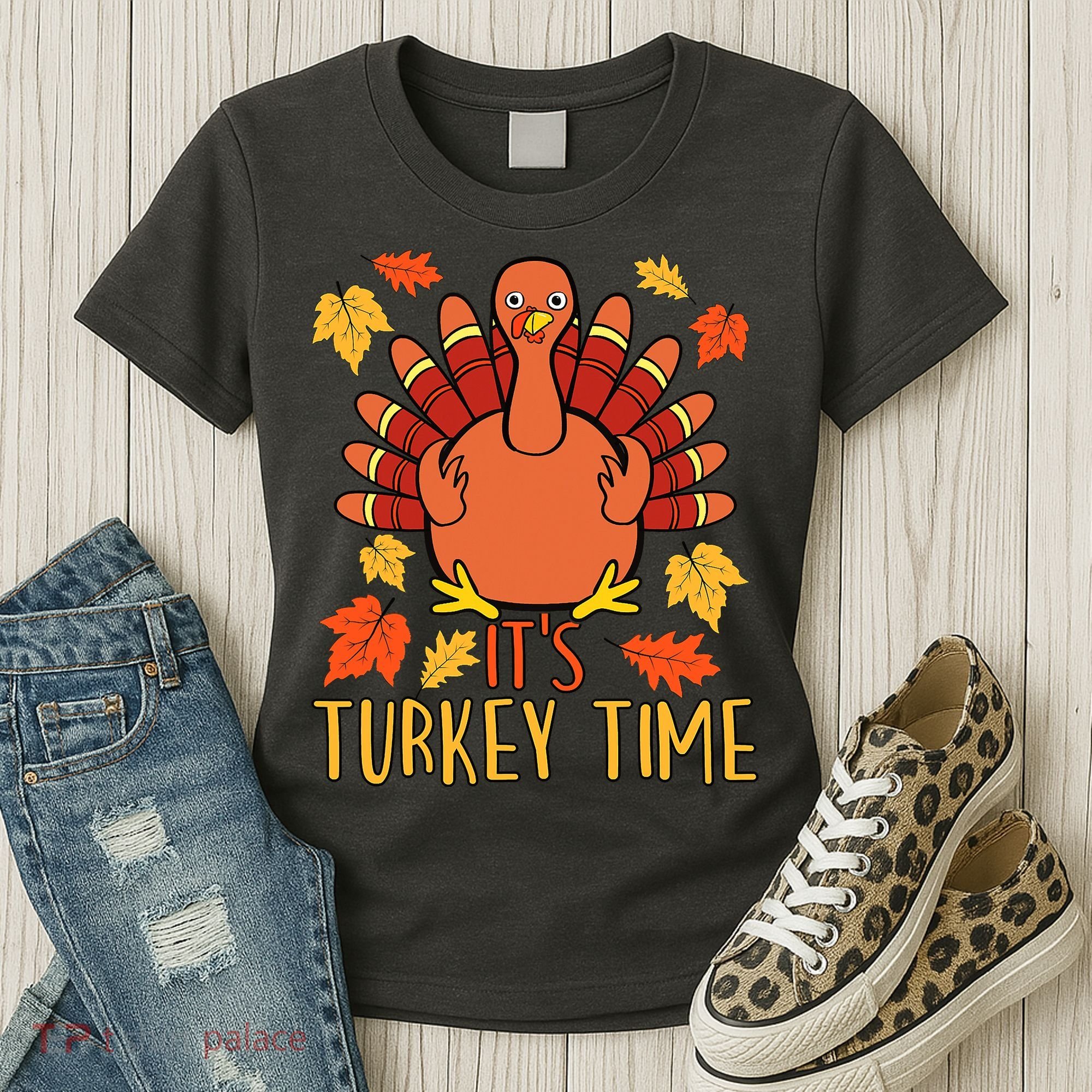 It's Turkey Time Thanksgiving For Women Falling Leaf Women's T-Shirt