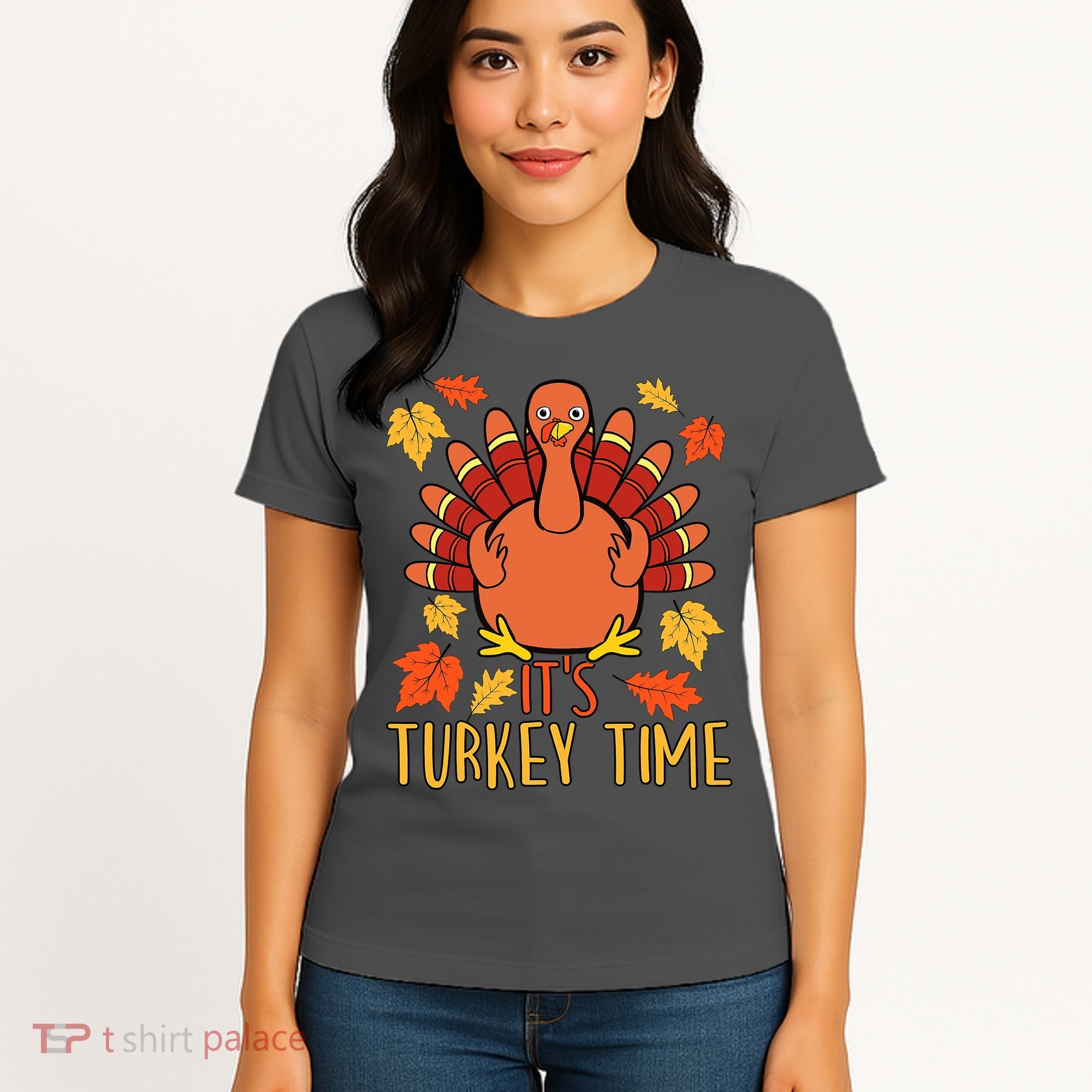 It's Turkey Time Thanksgiving For Women Falling Leaf Women's T-Shirt