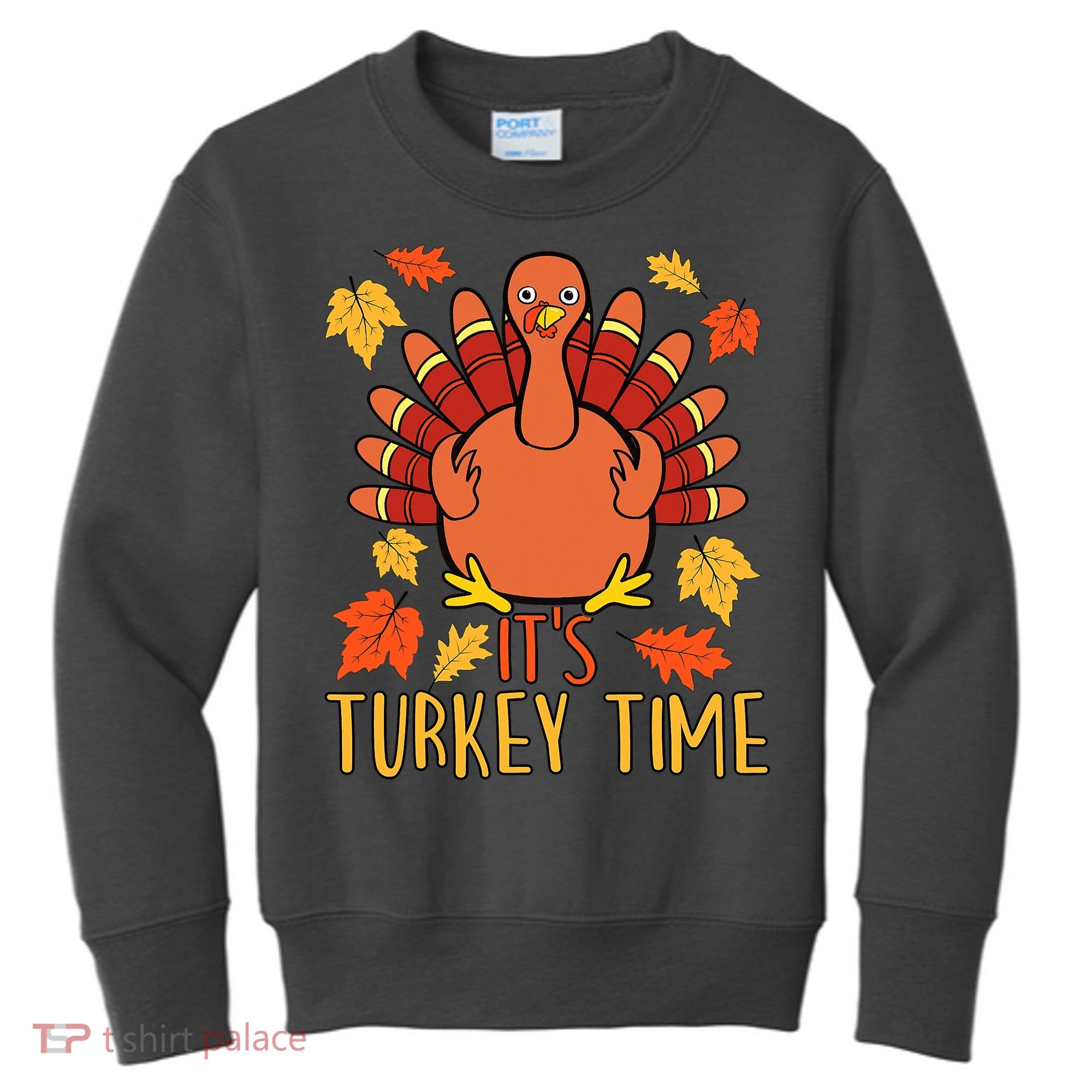 It's Turkey Time Thanksgiving For Women Falling Leaf Kids Sweatshirt