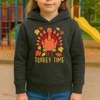 It's Turkey Time Thanksgiving For Women Falling Leaf Kids Hoodie thumb 3