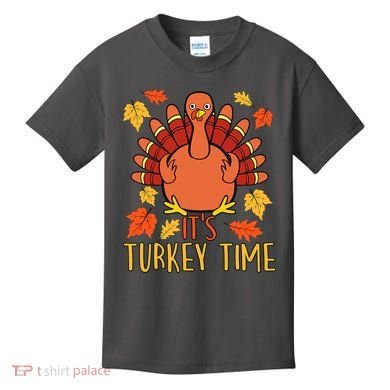 It's Turkey Time Thanksgiving For Women Falling Leaf Kids T-Shirt