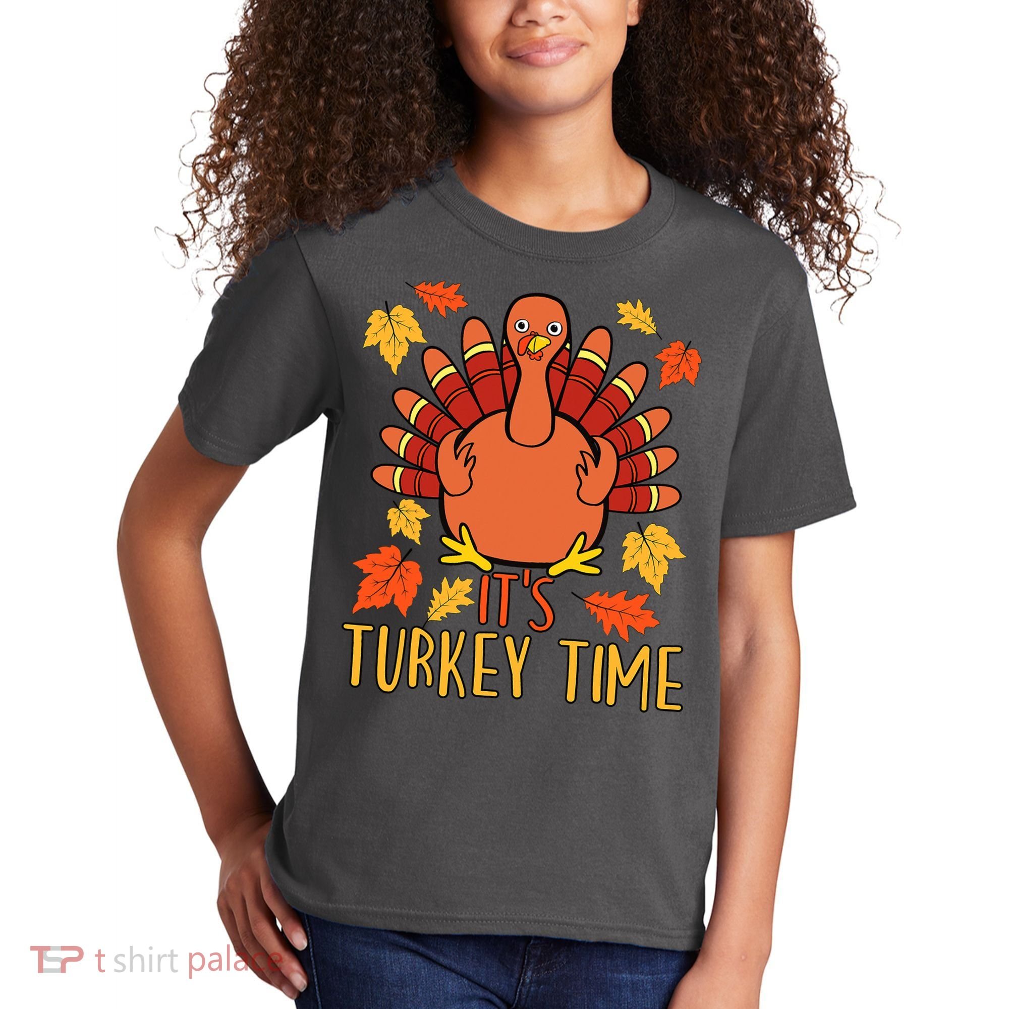 It's Turkey Time Thanksgiving For Women Falling Leaf Kids T-Shirt