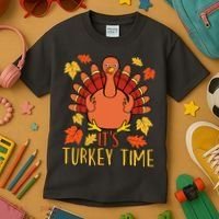 It's Turkey Time Thanksgiving For Women Falling Leaf Kids T-Shirt thumb 3