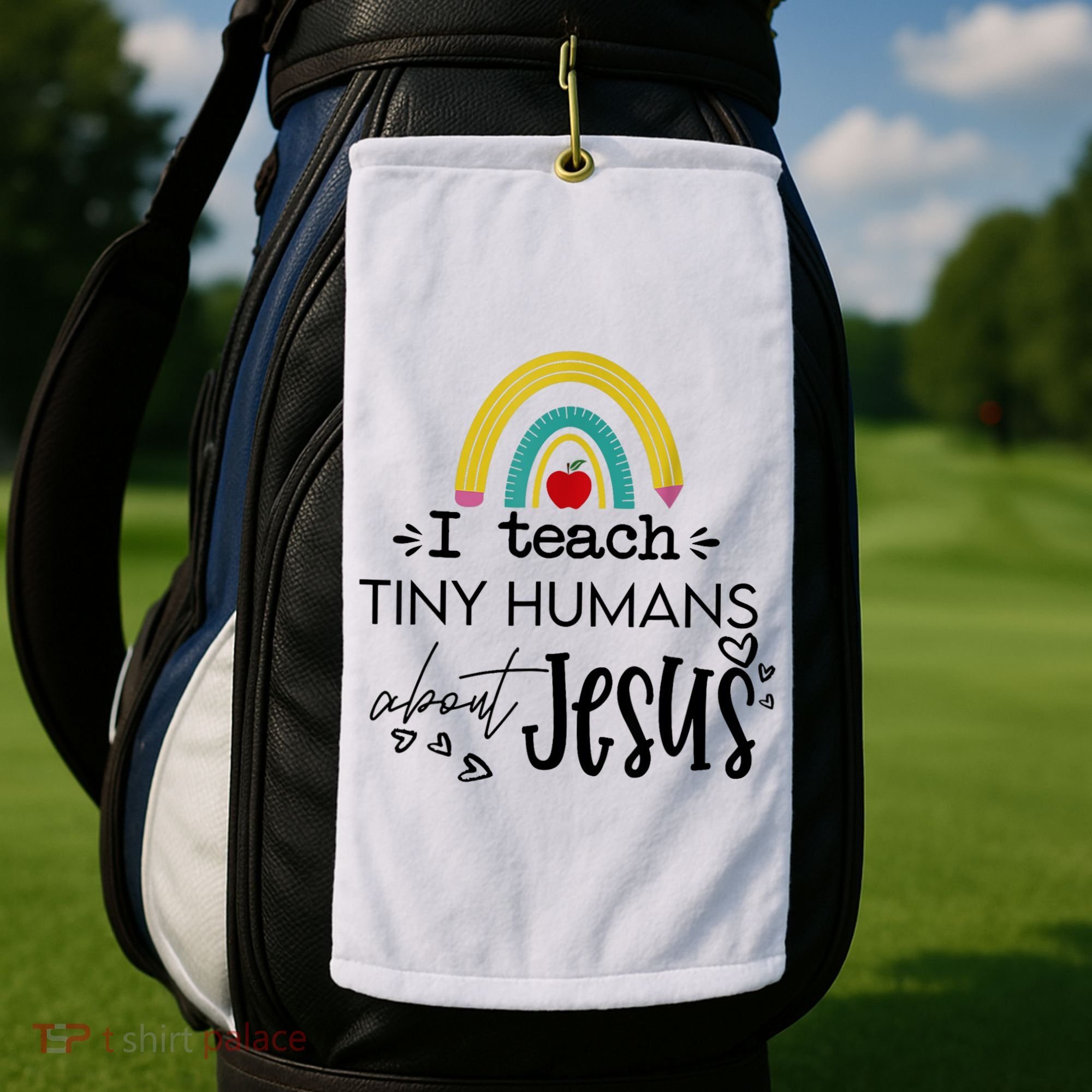 I Teach Tiny Humans About Jesus Sunday School Teacher Golf Towel