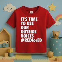 ItS Time To Use Our Outside Voice Red For Ed Toddler T-Shirt thumb 3