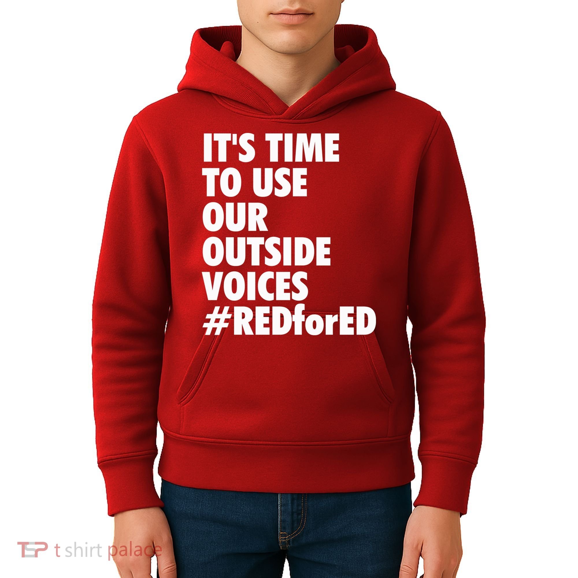 ItS Time To Use Our Outside Voice Red For Ed Kids Hoodie