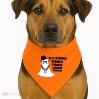 Its Tricky Tricky Tricky Ghost Boo Its Tricky Halloween USA-Made Doggie Bandana thumb 1