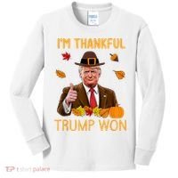 IM Thankful Trump Won Thanksgiving Turkey Fall Kids Long Sleeve Shirt thumb 0