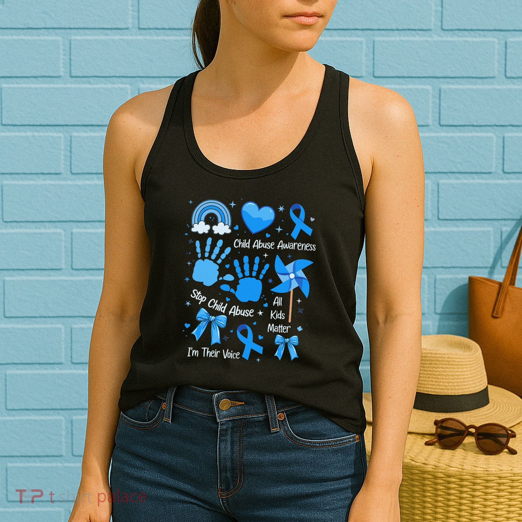 Im Their Voice Child Abuse Awareness Pinwheel Coquette Bow Women's Tank Top
