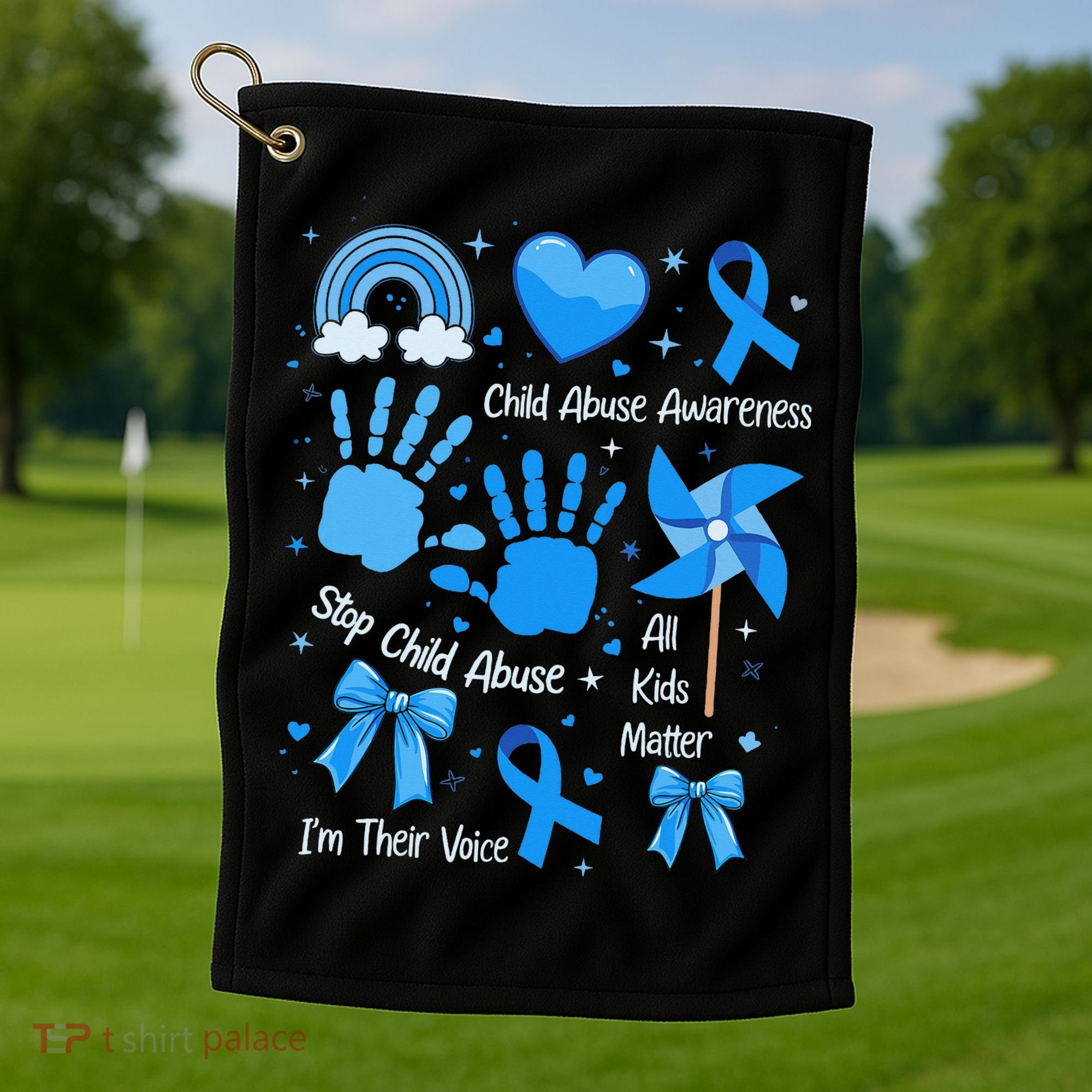Im Their Voice Child Abuse Awareness Pinwheel Coquette Bow Golf Towel