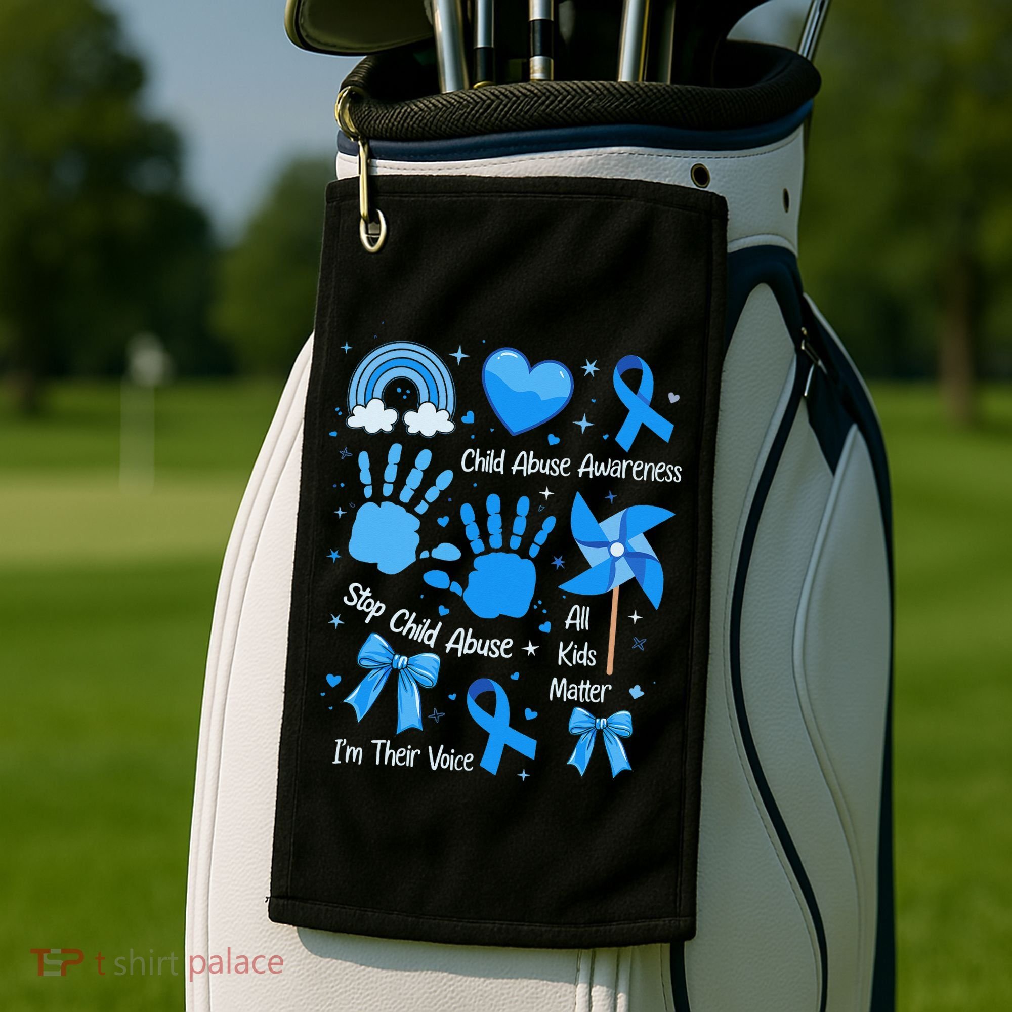 Im Their Voice Child Abuse Awareness Pinwheel Coquette Bow Golf Towel