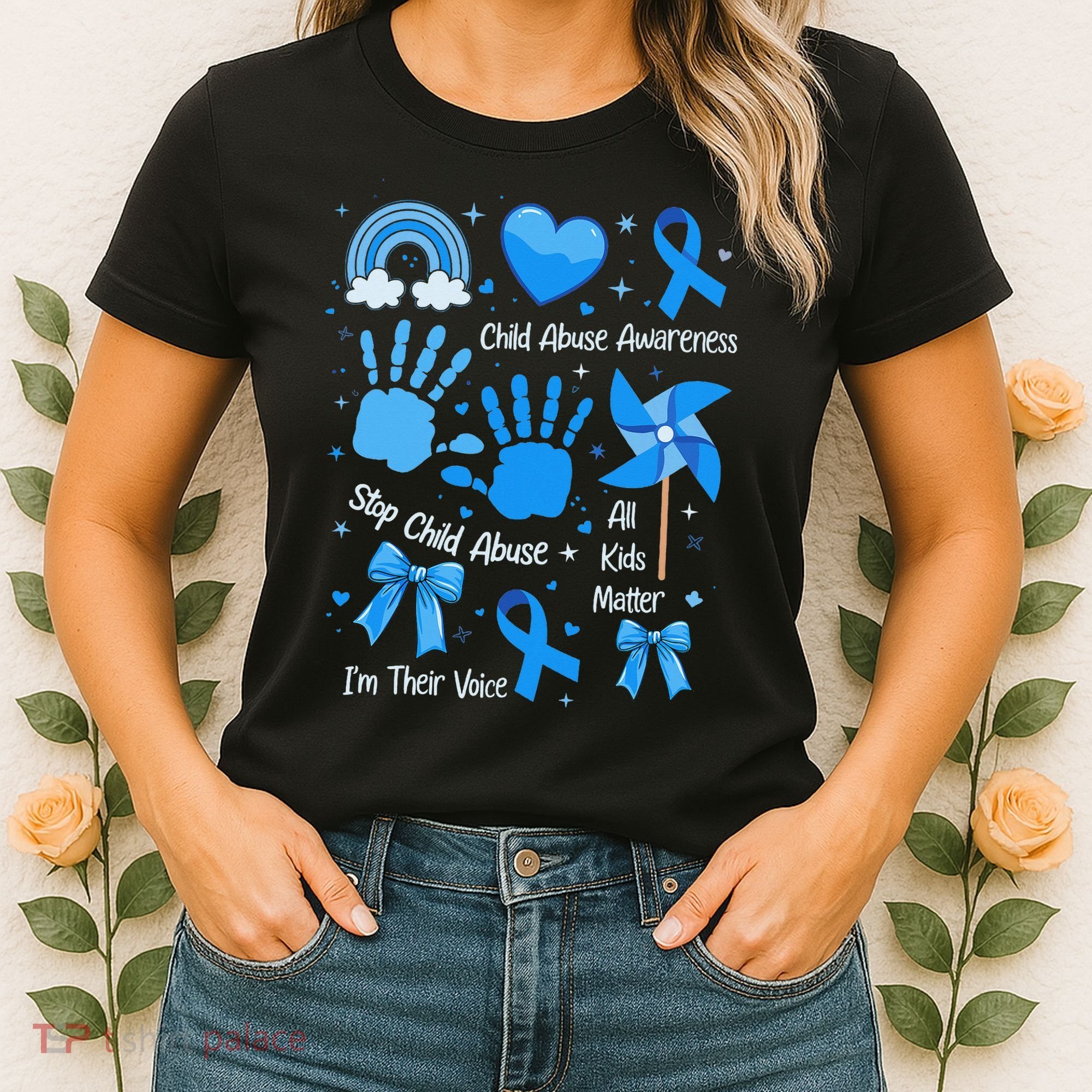 Im Their Voice Child Abuse Awareness Pinwheel Coquette Bow Women's T-Shirt