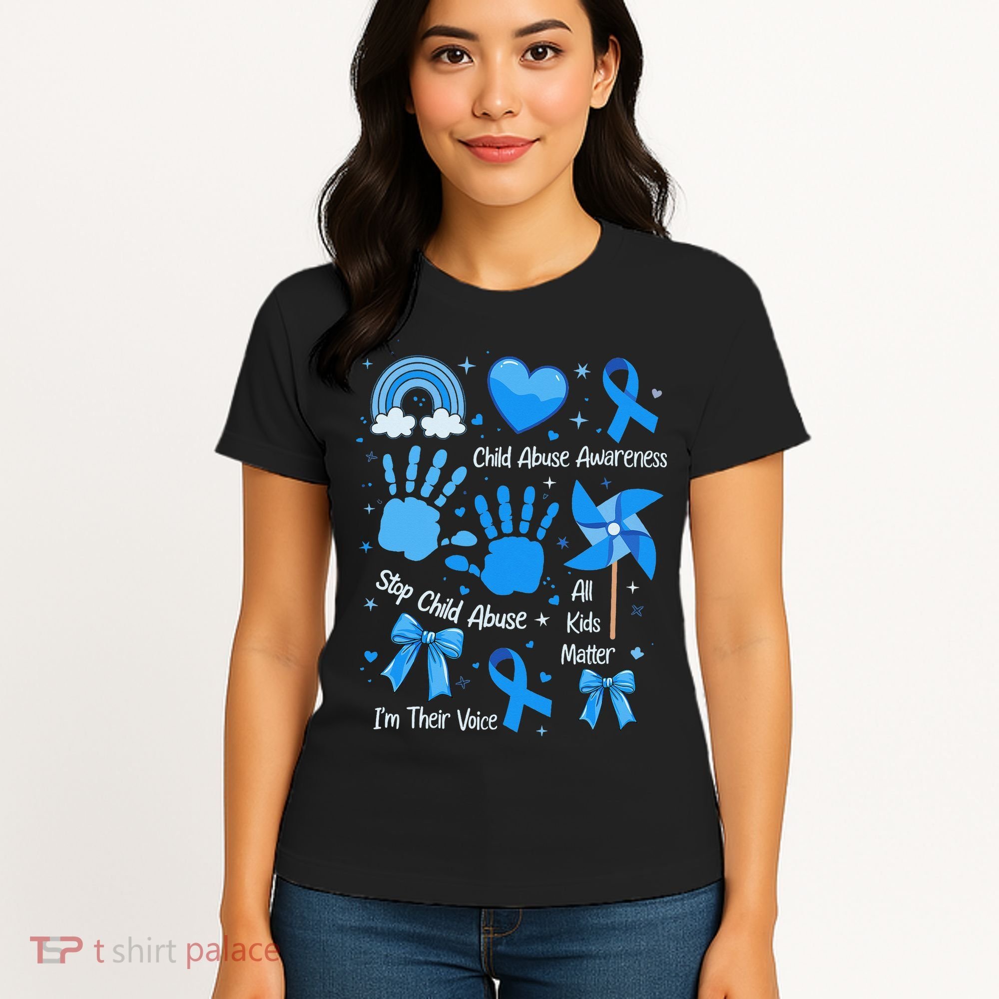 Im Their Voice Child Abuse Awareness Pinwheel Coquette Bow Women's T-Shirt