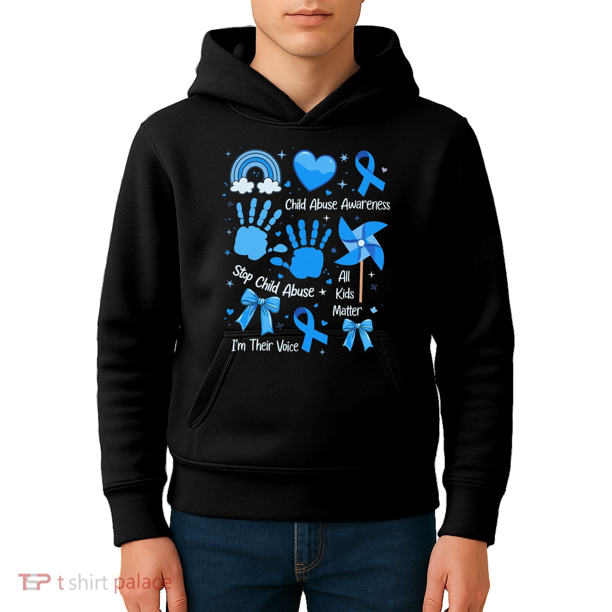 Im Their Voice Child Abuse Awareness Pinwheel Coquette Bow Kids Hoodie