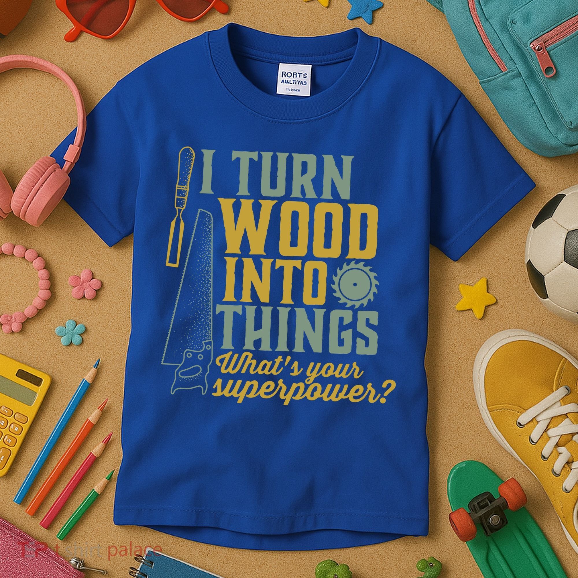 I Turn Wood Into Things Funny Woodworker Carpenter Gift Kids T-Shirt