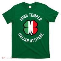 Irish Temperr With An Italian Attitude Clover St Patrick Day T-Shirt thumb 0