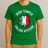 Irish Temperr With An Italian Attitude Clover St Patrick Day T-Shirt thumb 3
