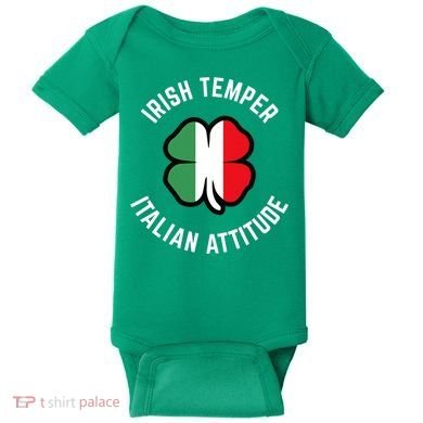 Irish Temperr With An Italian Attitude Clover St Patrick Day Baby Bodysuit