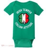 Irish Temperr With An Italian Attitude Clover St Patrick Day Baby Bodysuit thumb 0