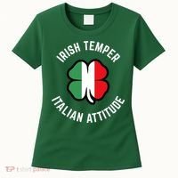 Irish Temperr With An Italian Attitude Clover St Patrick Day Women's T-Shirt thumb 0