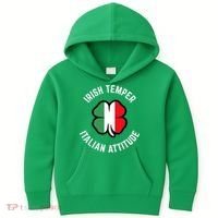 Irish Temperr With An Italian Attitude Clover St Patrick Day Kids Hoodie thumb 0