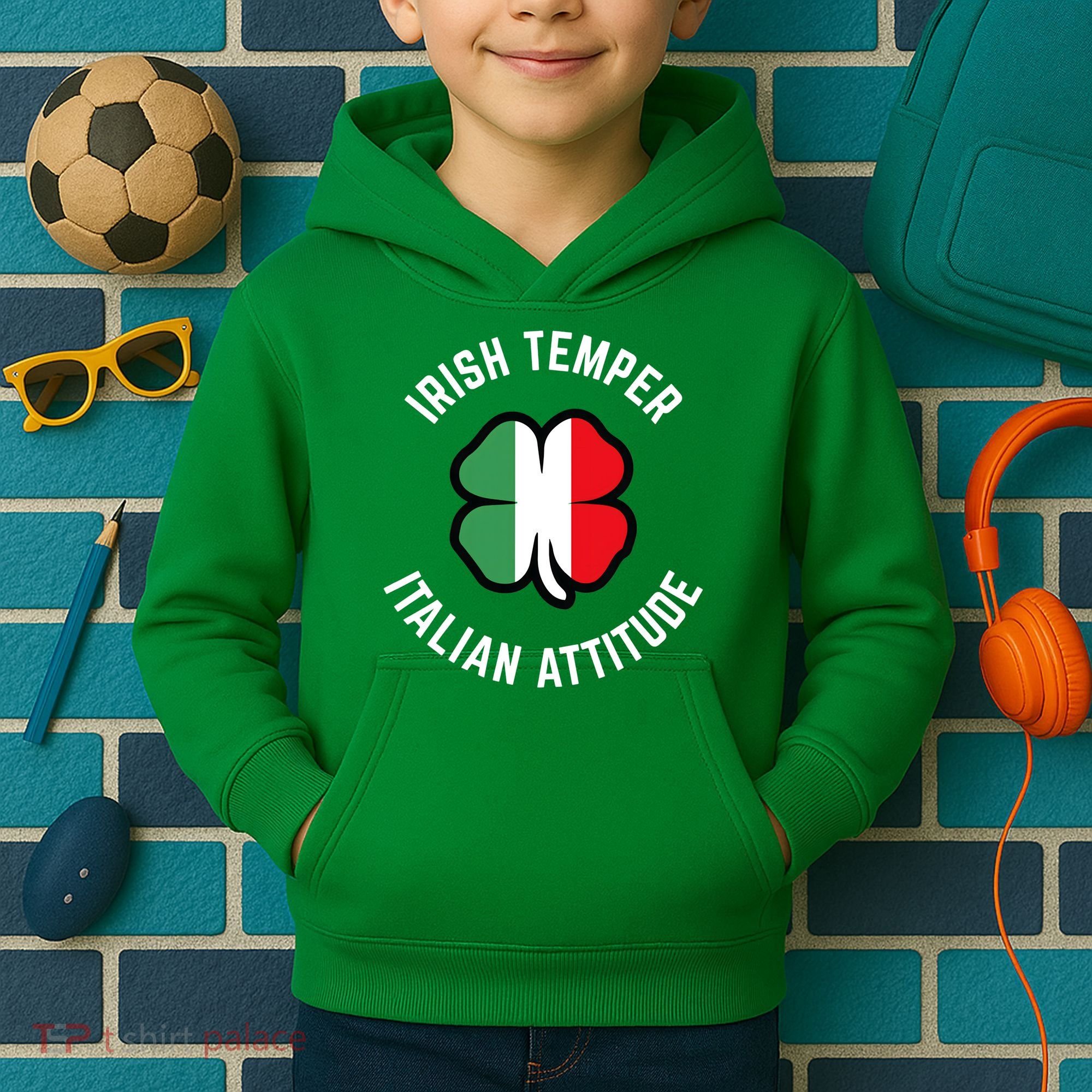 Irish Temperr With An Italian Attitude Clover St Patrick Day Kids Hoodie