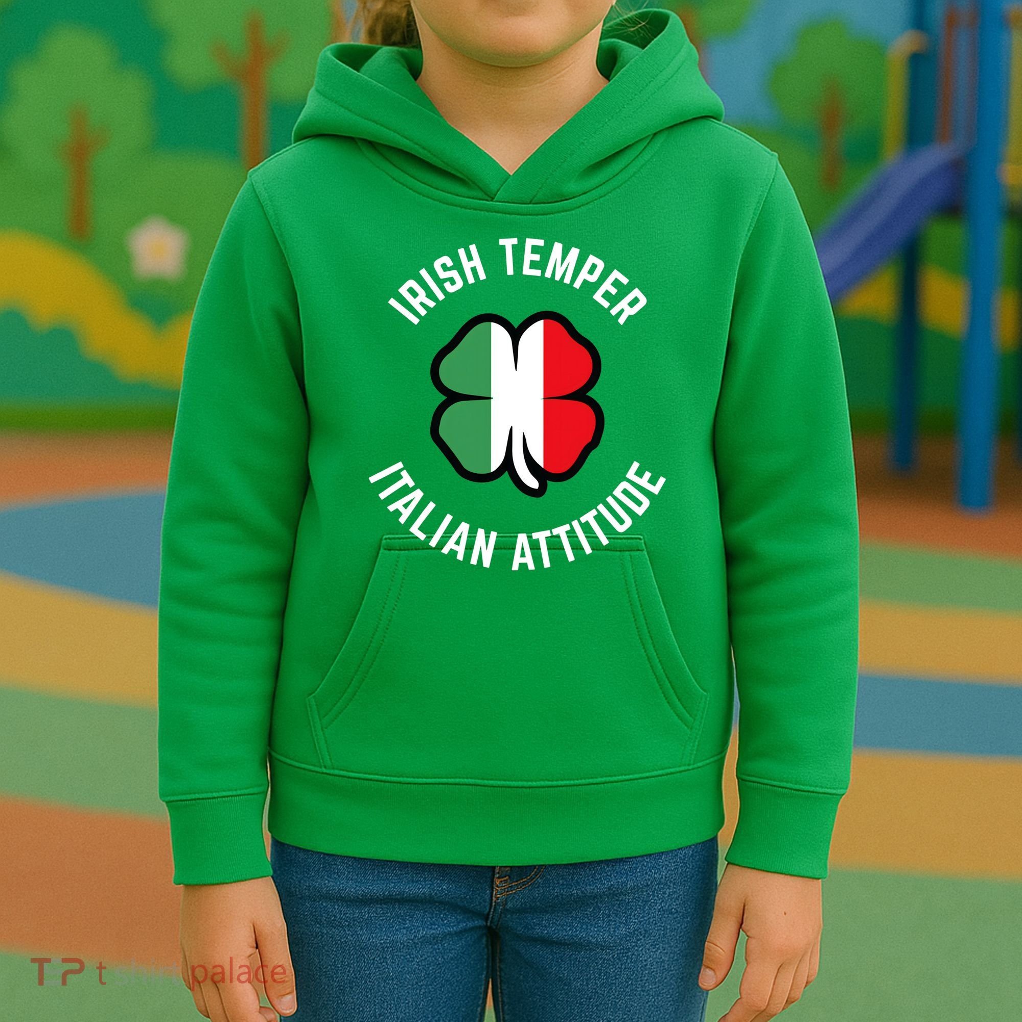 Irish Temperr With An Italian Attitude Clover St Patrick Day Kids Hoodie