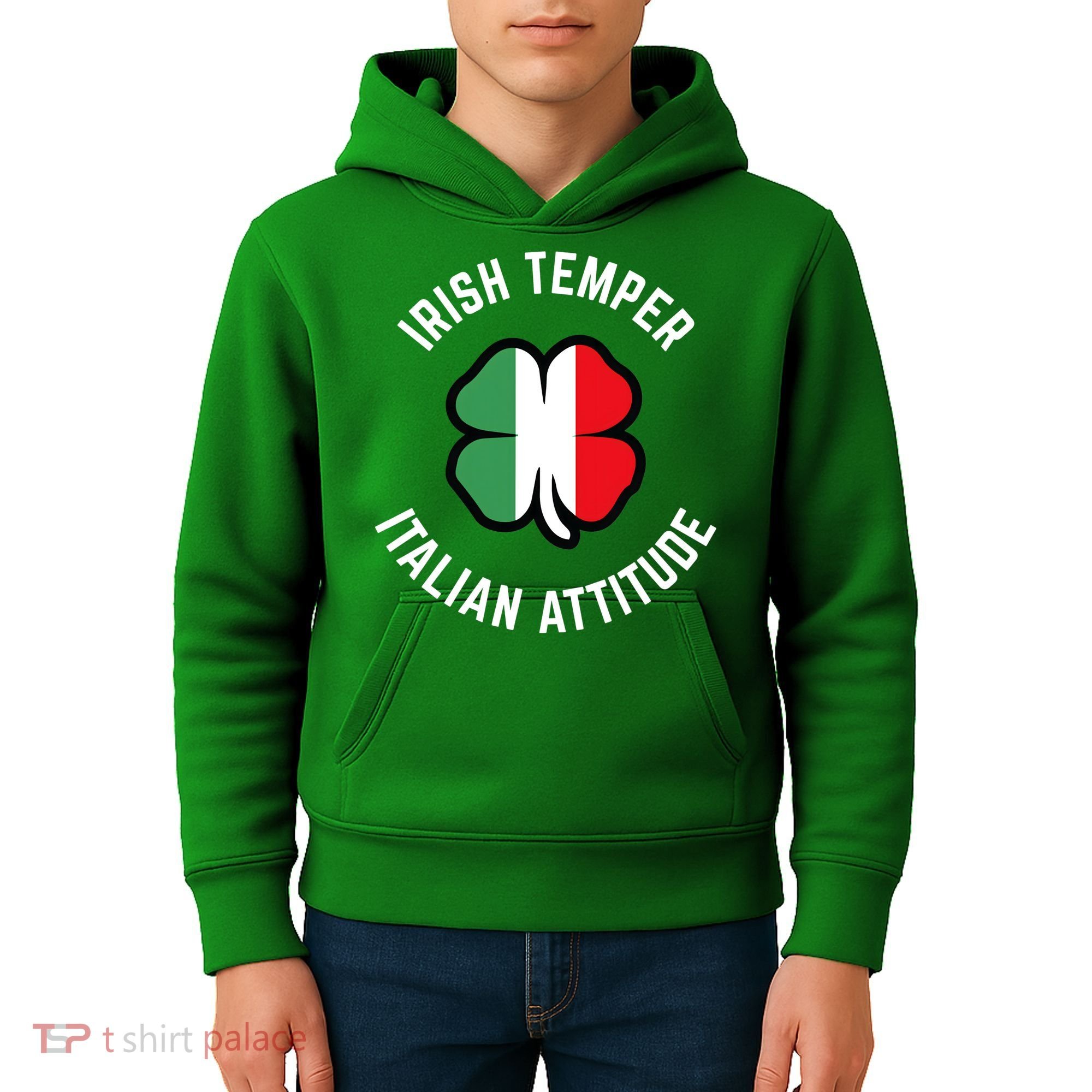 Irish Temperr With An Italian Attitude Clover St Patrick Day Kids Hoodie