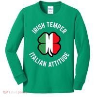 Irish Temperr With An Italian Attitude Clover St Patrick Day Kids Long Sleeve Shirt thumb 0