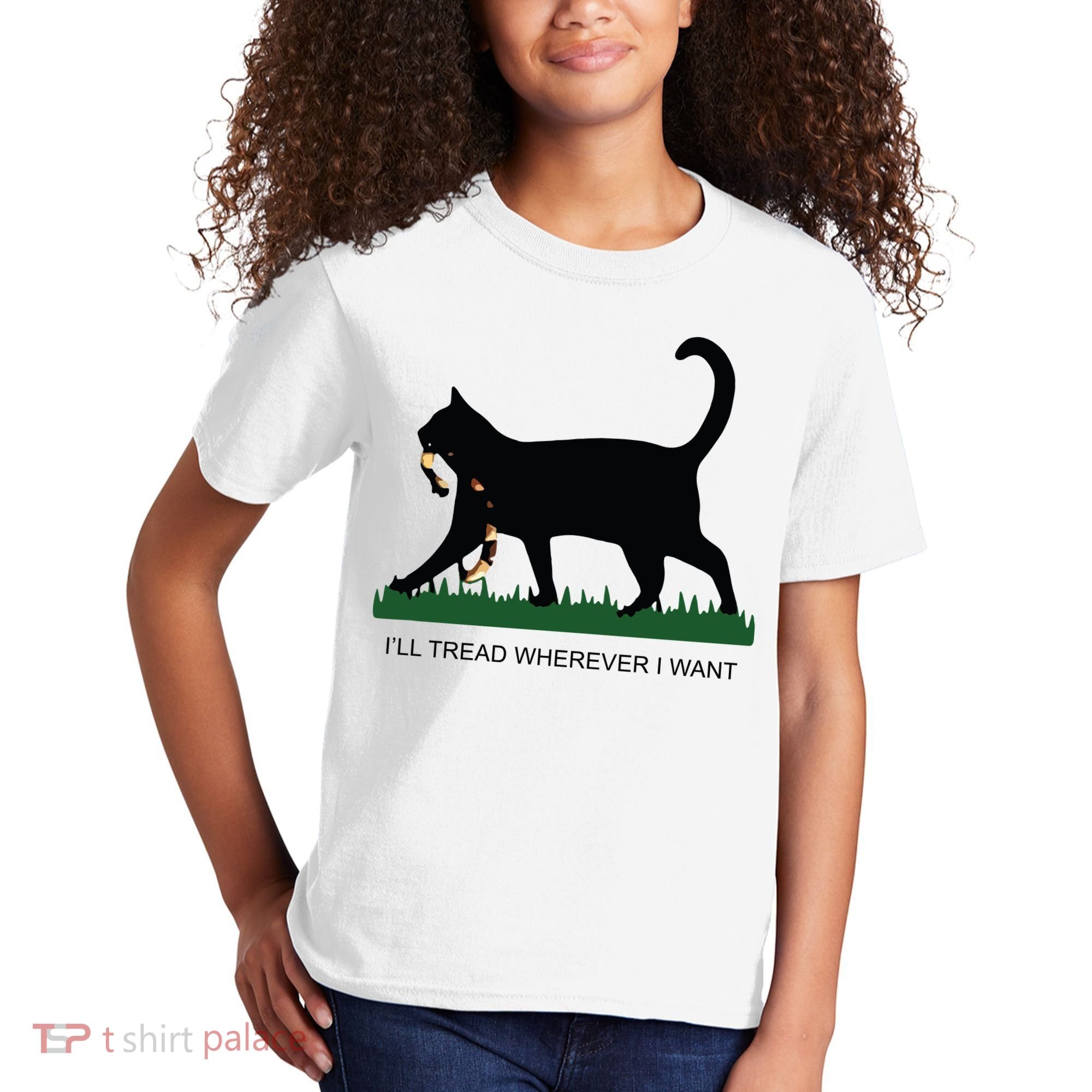 Ill Tread Wherever I Want Childless Cat Lady For Kamala Kids T-Shirt