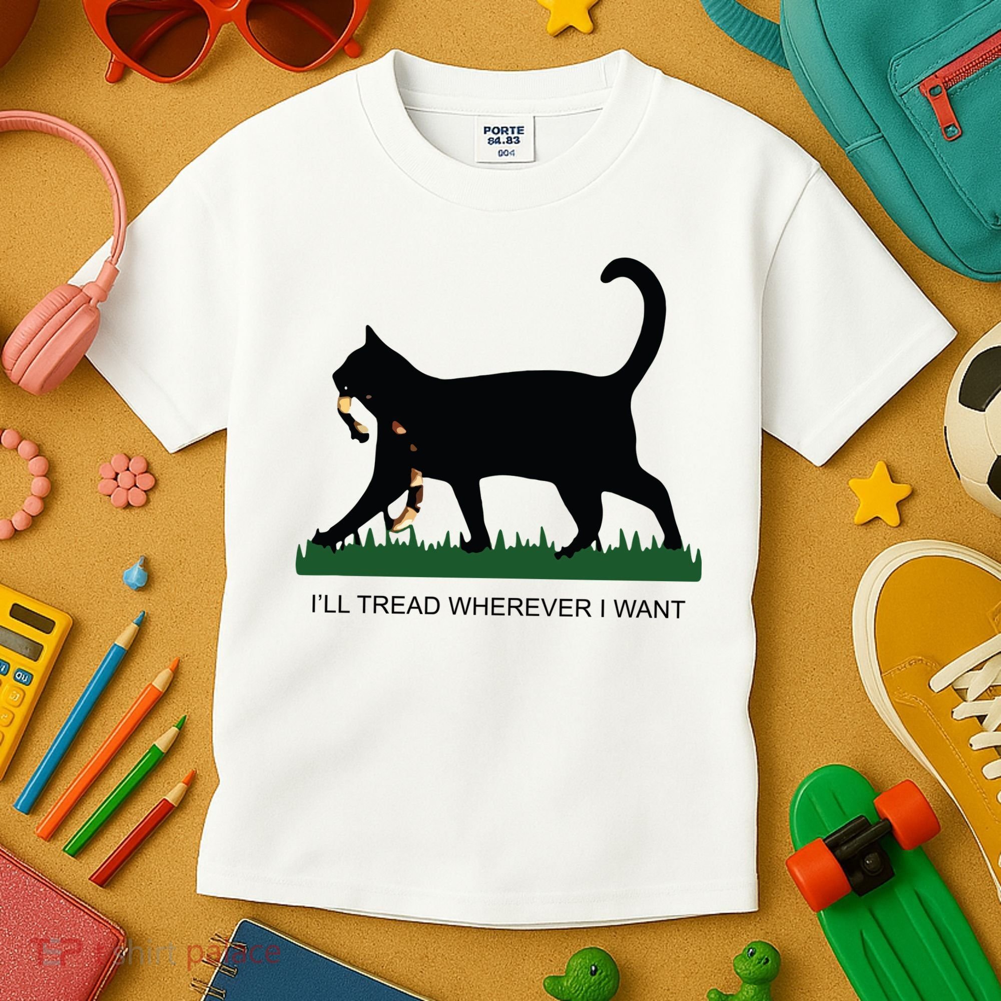 Ill Tread Wherever I Want Childless Cat Lady For Kamala Kids T-Shirt