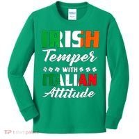 Irish Temper With Italian Attitude St Patrick Kids Long Sleeve Shirt thumb 0