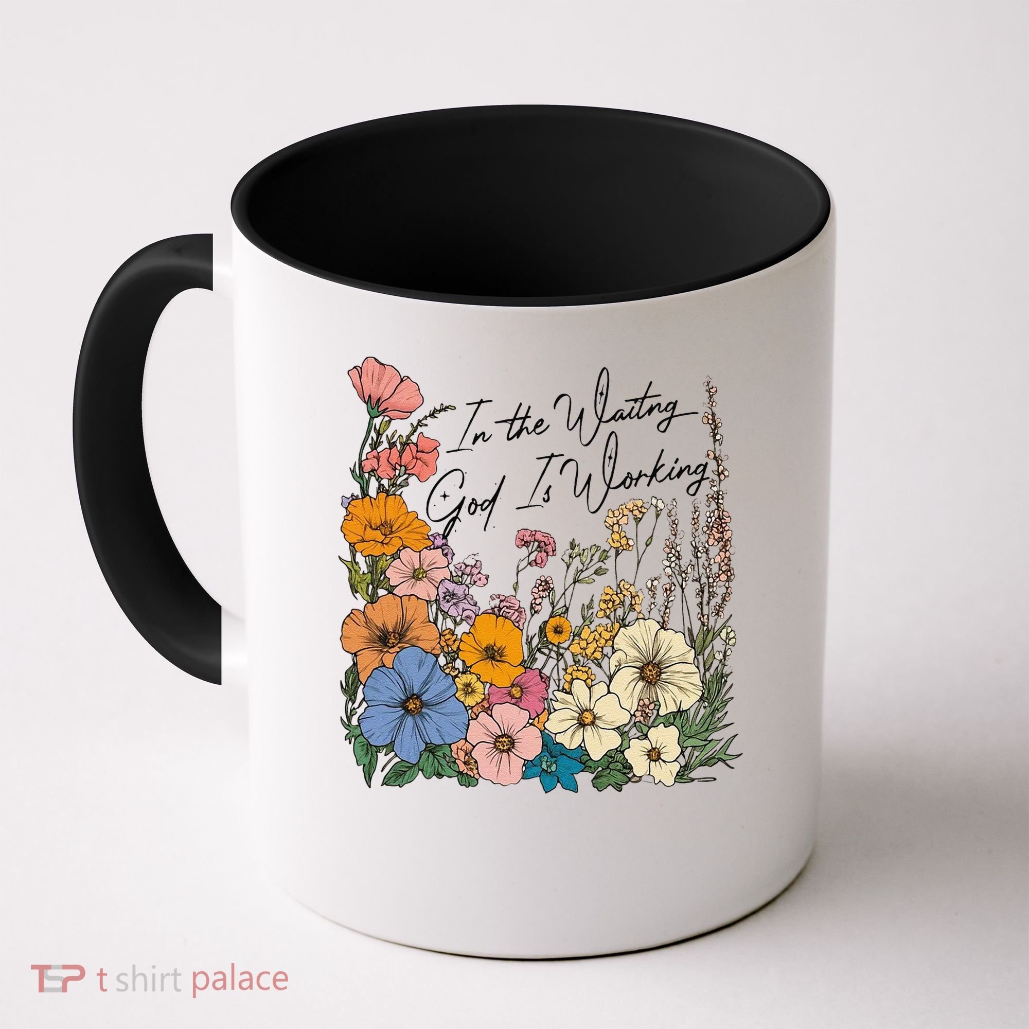 In The Waiting God Is Working Floral Wildflower Jesus Coffee Mug