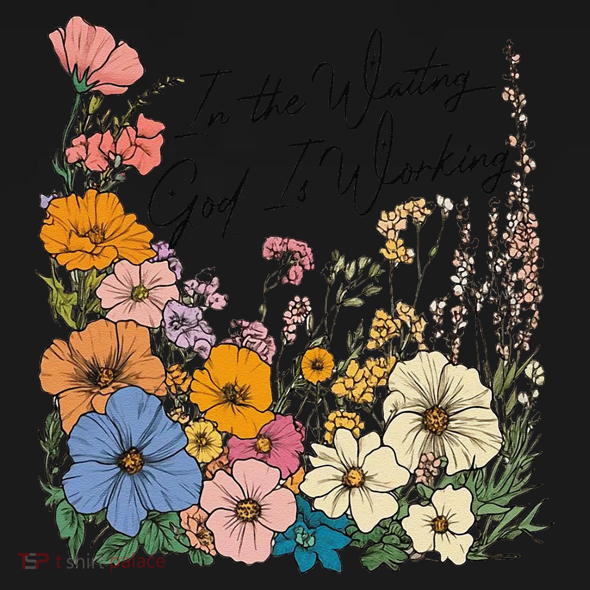 In The Waiting God Is Working Floral Wildflower Jesus Coaster