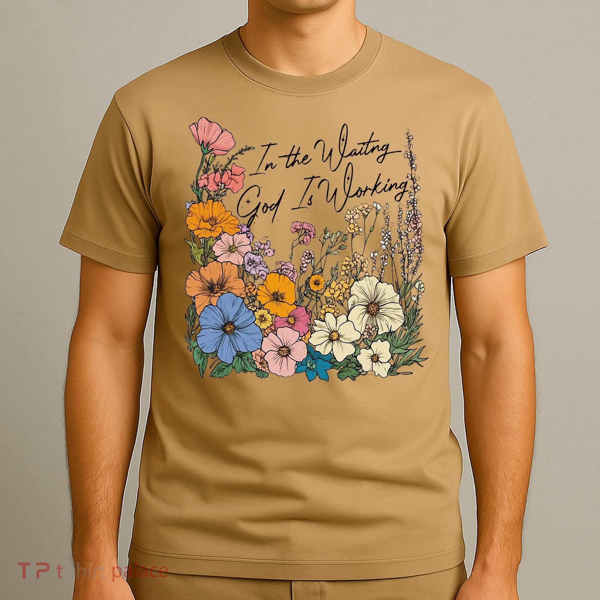 In The Waiting God Is Working Floral Wildflower Jesus T-Shirt