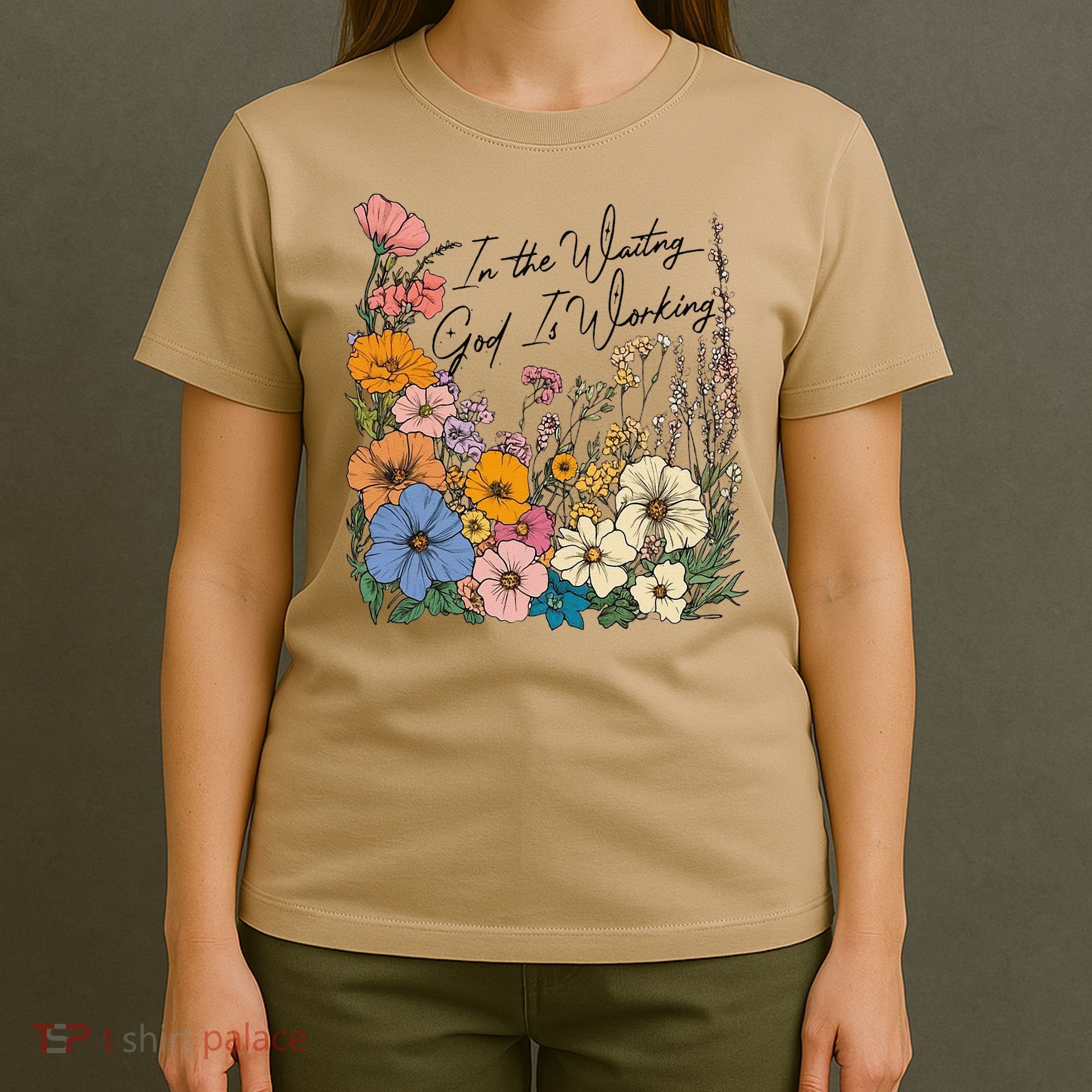 In The Waiting God Is Working Floral Wildflower Jesus T-Shirt