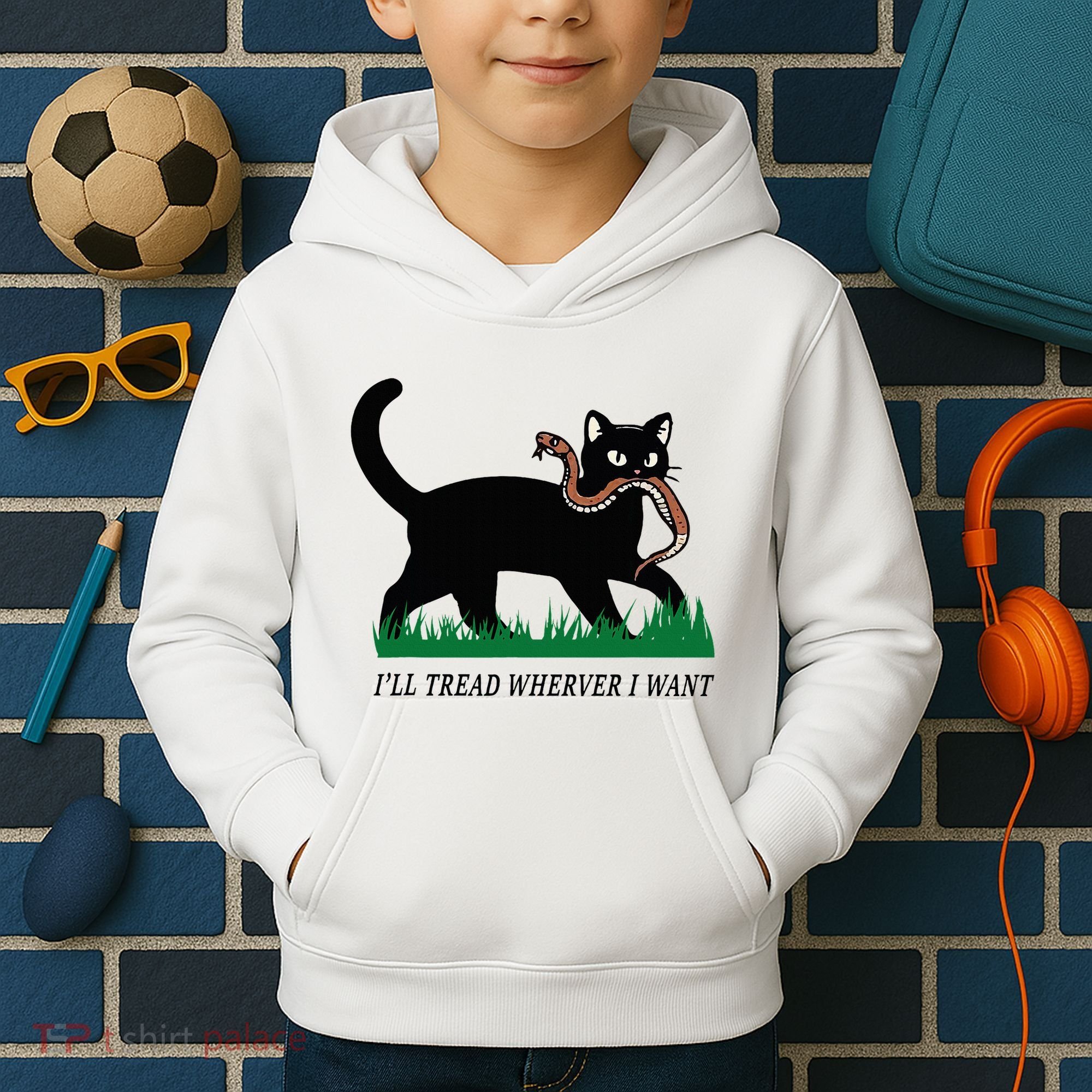 ILl Tread Wherever I Want Funny Cat Lover Kids Hoodie