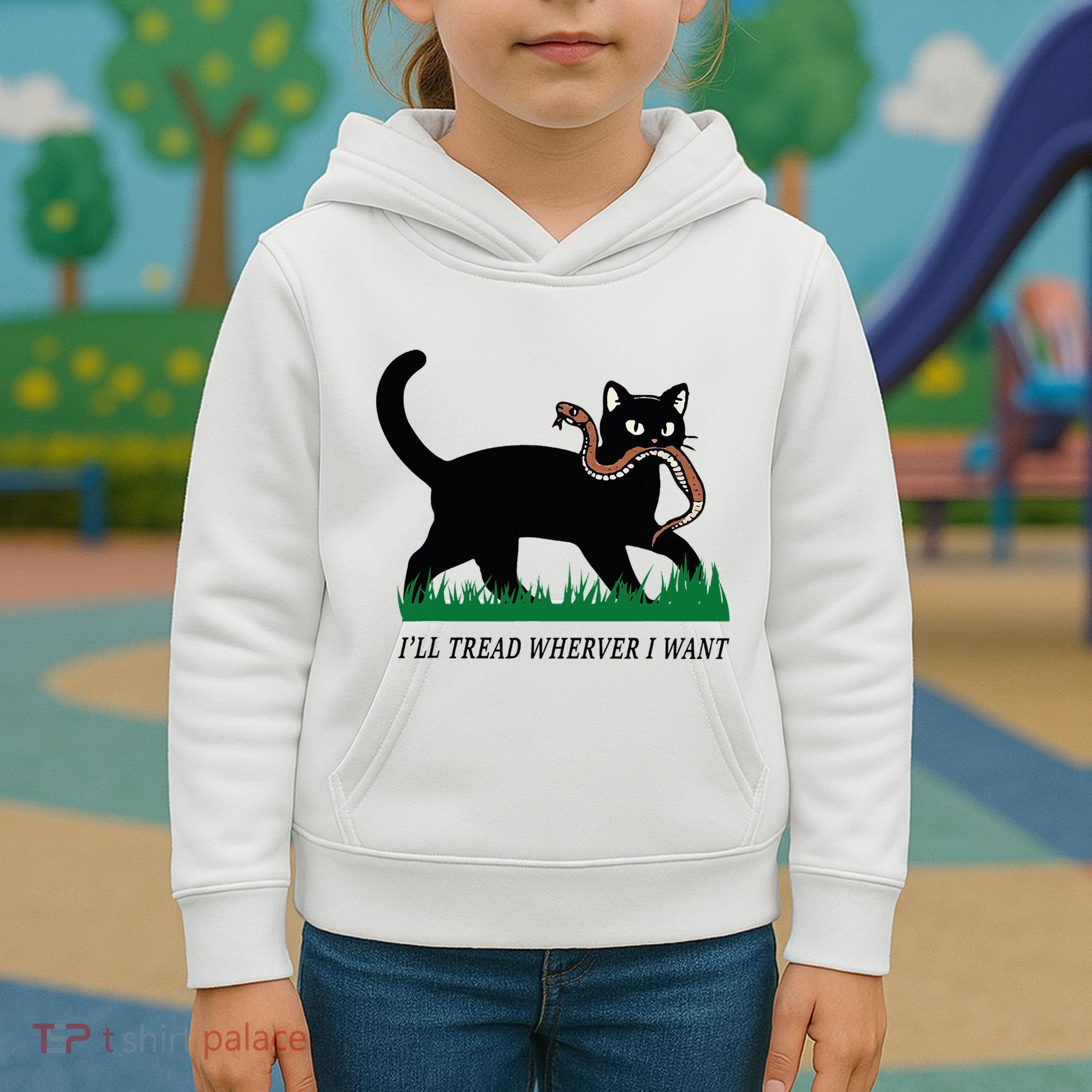 ILl Tread Wherever I Want Funny Cat Lover Kids Hoodie