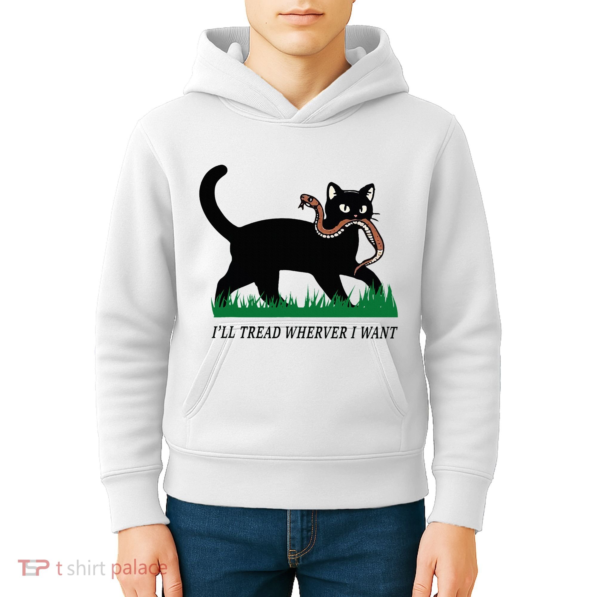 ILl Tread Wherever I Want Funny Cat Lover Kids Hoodie