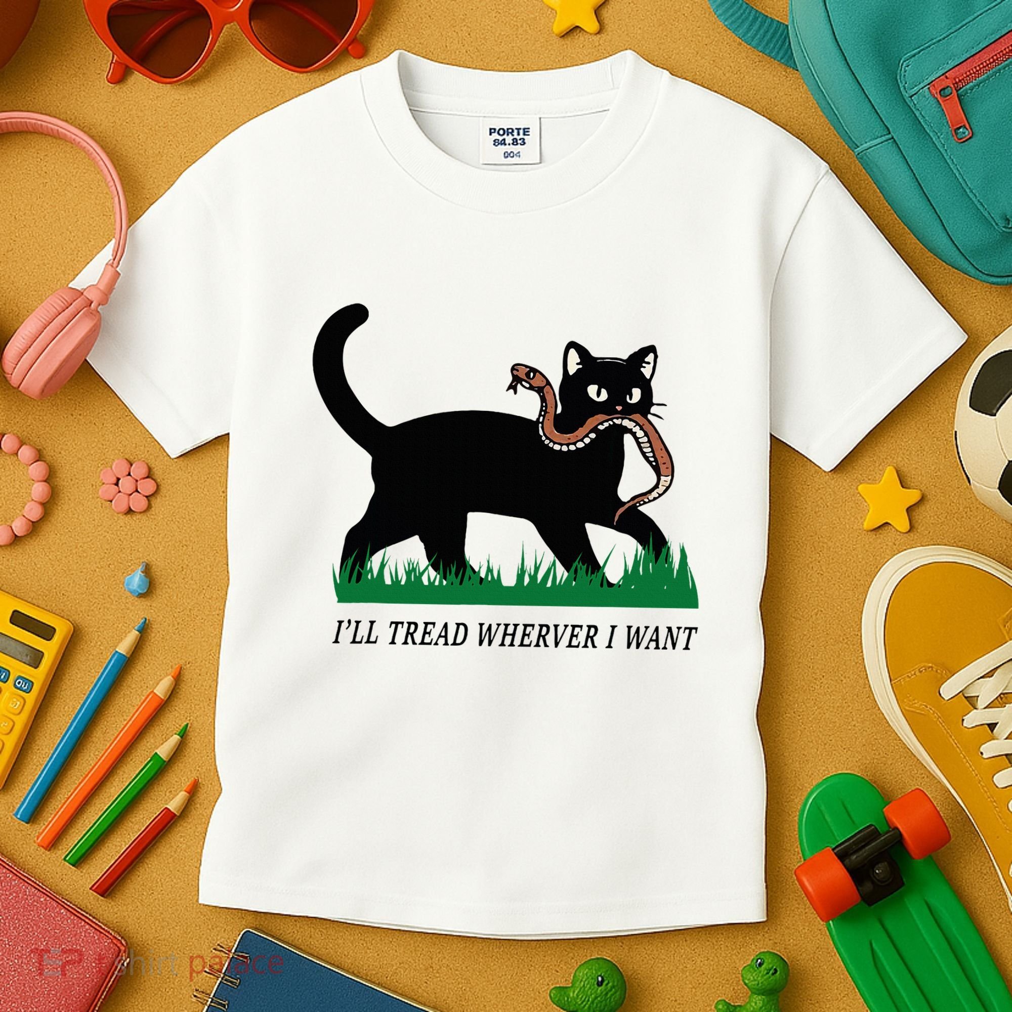 ILl Tread Wherever I Want Funny Cat Lover Kids T-Shirt
