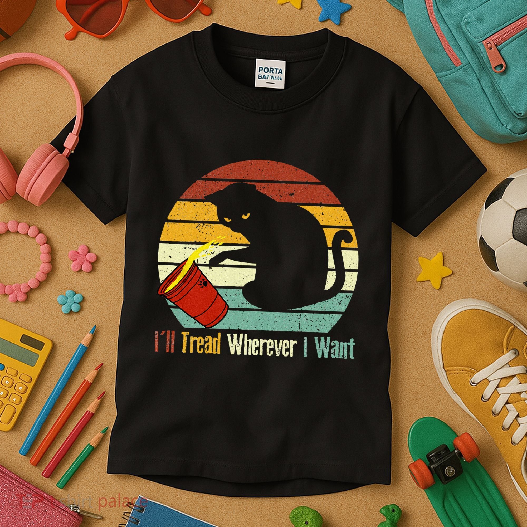 ILl Tread Wherever I Want Funny Cat Lover Kids T-Shirt