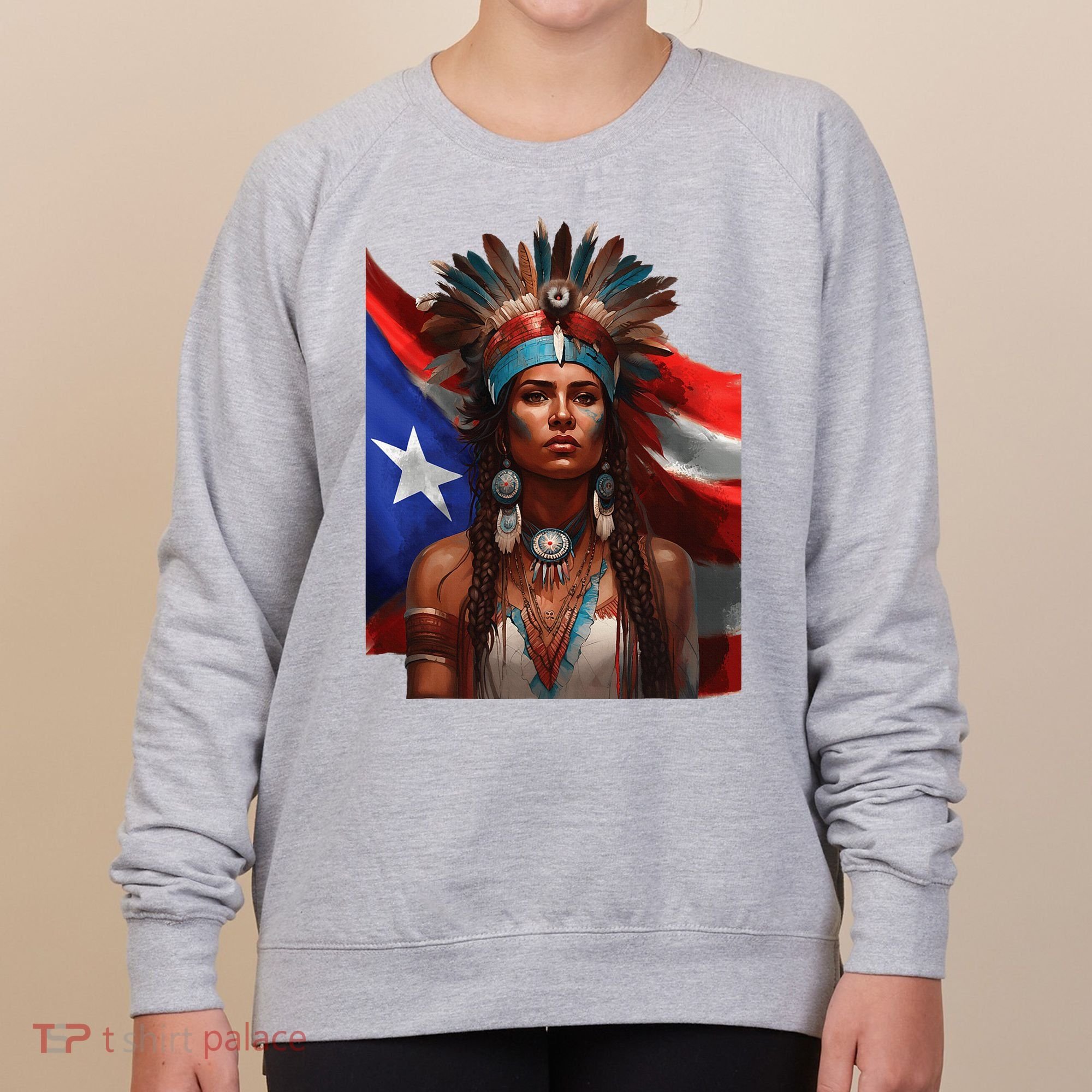 Indigenous Taino Woman Puerto Rican Flag Caribbean Women's Sweatshirt