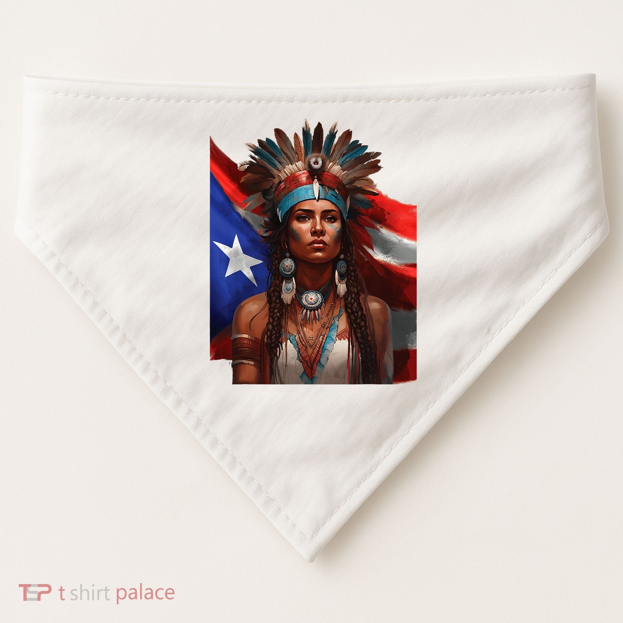 Indigenous Taino Woman Puerto Rican Flag Caribbean USA-Made Doggie Bandana