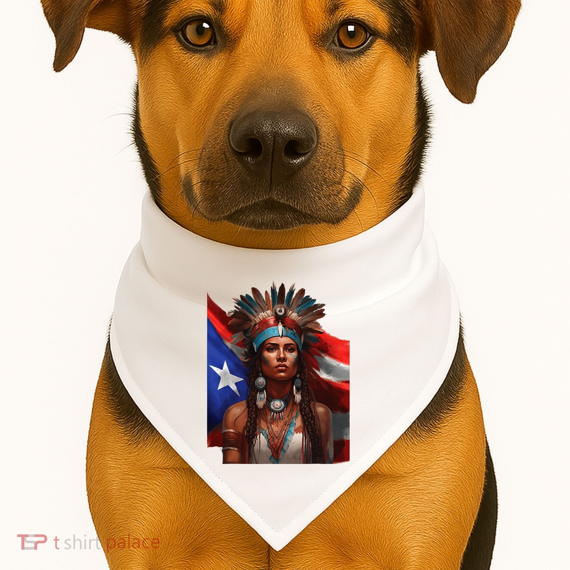 Indigenous Taino Woman Puerto Rican Flag Caribbean USA-Made Doggie Bandana
