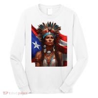 Indigenous Taino Woman Puerto Rican Flag Caribbean Long Sleeve Shirt thumb 0