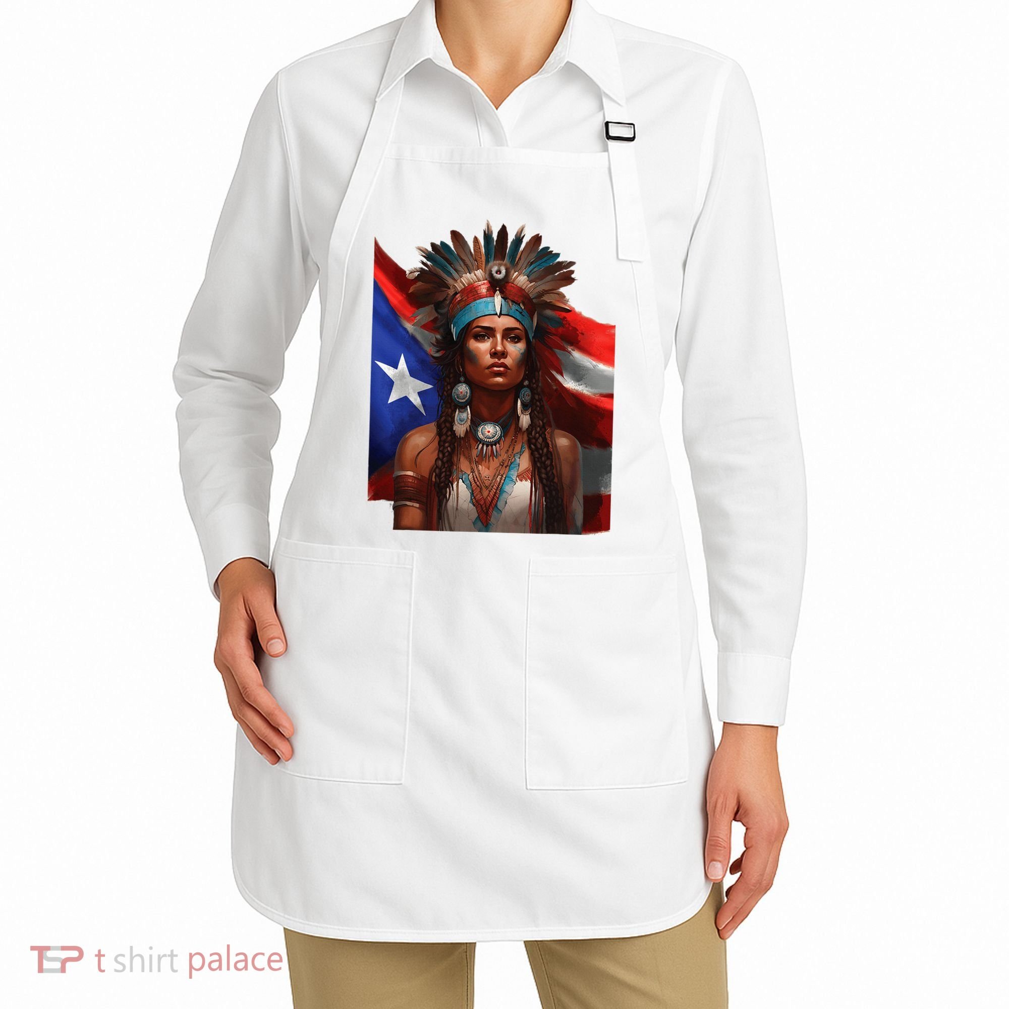 Indigenous Taino Woman Puerto Rican Flag Caribbean Apron