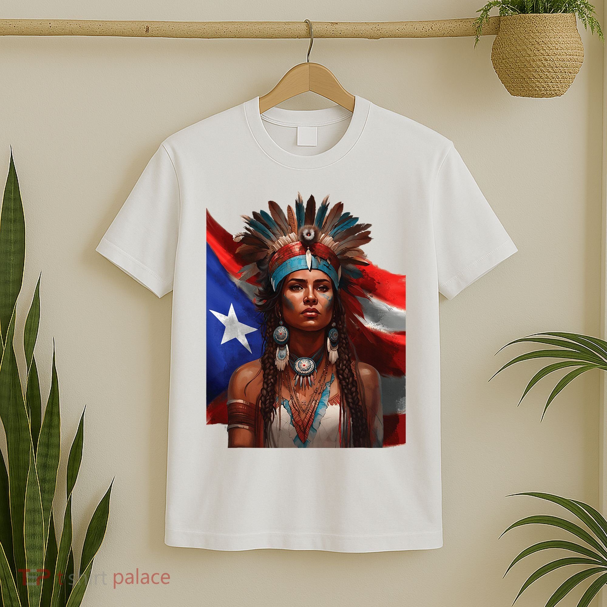 Indigenous Taino Woman Puerto Rican Flag Caribbean T-Shirt