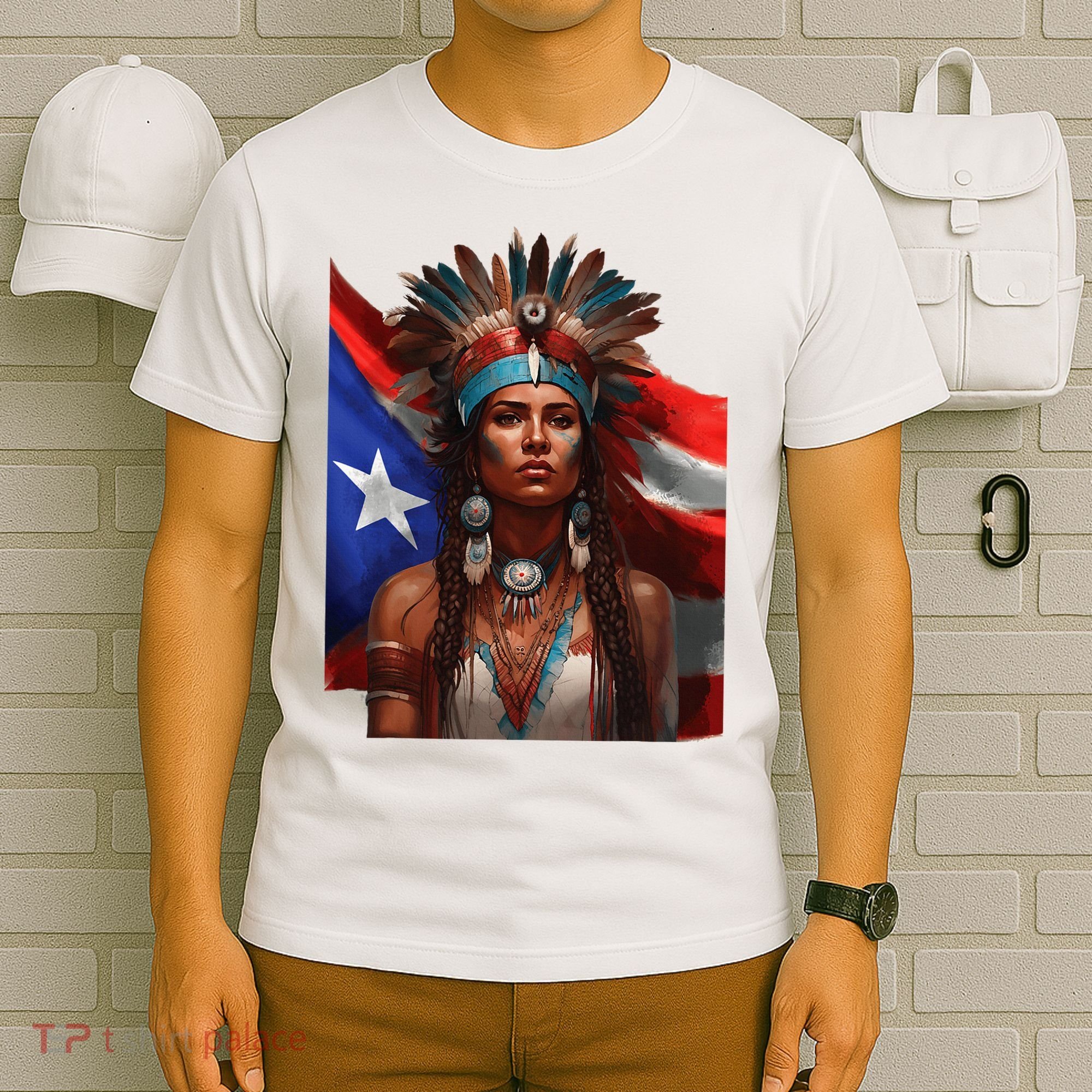 Indigenous Taino Woman Puerto Rican Flag Caribbean T-Shirt