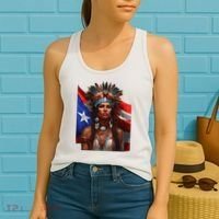 Indigenous Taino Woman Puerto Rican Flag Caribbean Women's Tank Top thumb 2