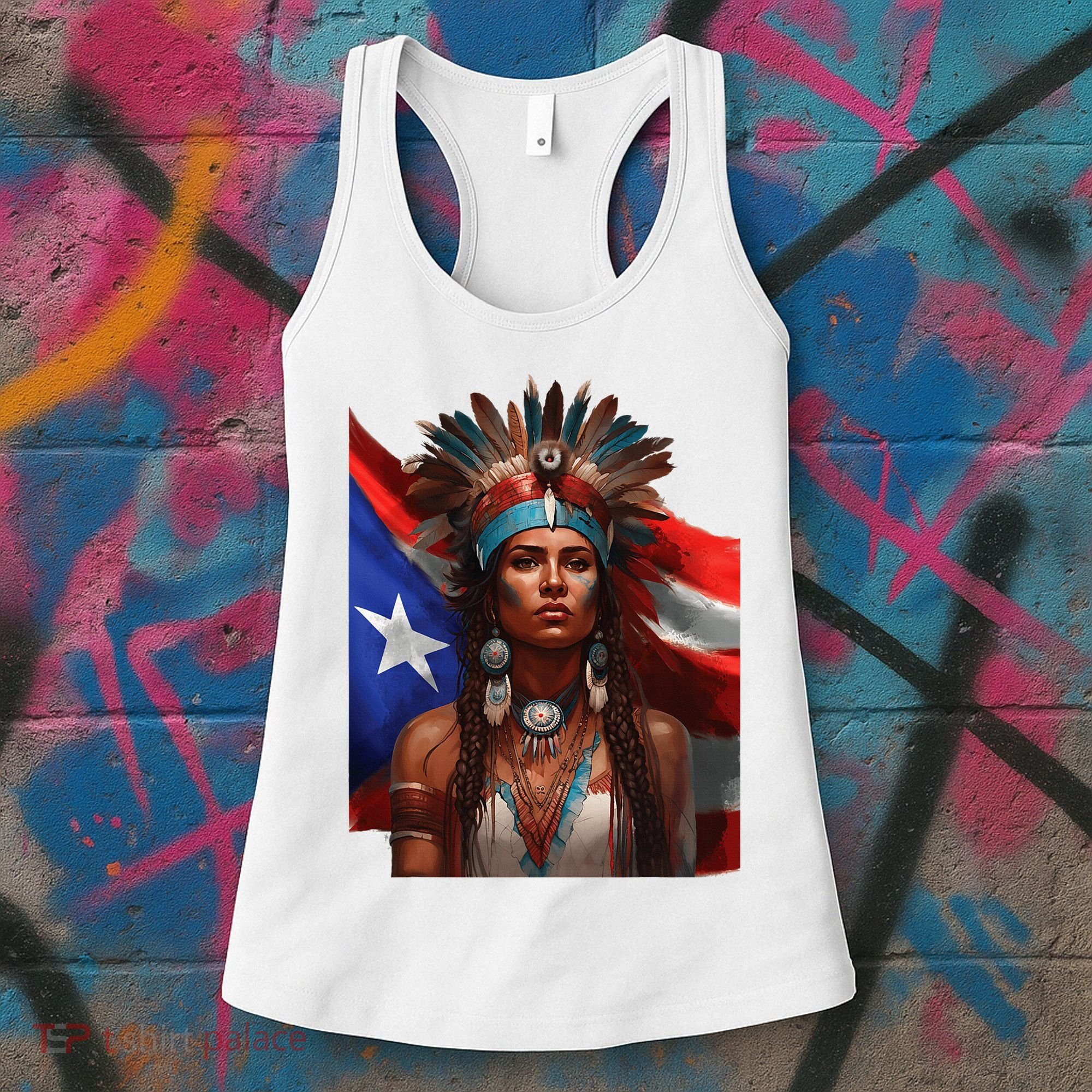 Indigenous Taino Woman Puerto Rican Flag Caribbean Women's Tank Top